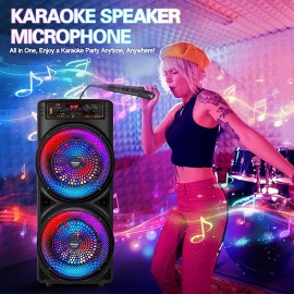 Large Outdoor Portable Wireless 3D Speaker, Professional Wireless Karaoke Machine with Microphone, RGB Light, 2400mAh Rechargeable Battery, USB Charging - Perfect for Family Gatherings, and Parties, Travel, Home Entertainment