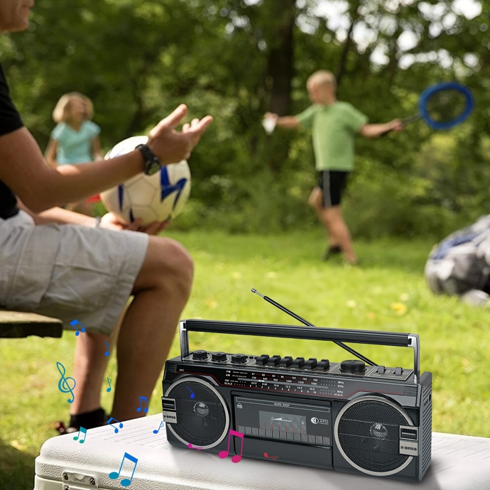 Vintage Radio with Wireless Connection, AM/FM/SW, USB and SD Card Connection, and Two-Way Speaker System with Cassette Player