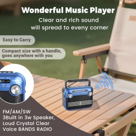 128BT Portable All-Band Radio with FM/AM/SW1-6, USB/TF/BT Connectivity, Dual Power (Battery/USB), Loud Speaker & Headphone Jack, Digital Display, Ergonomic Handle & Protective Grille - Indoor/Outdoor Multi-Wave Receiver with AM/FM/SW1-6 Tuning, USB/TF/BT Streaming, Battery/USB Power Options, Compact & Portable Design for Home, Travel, Camping, Emergencies - Ideal for Music & News Use, USB Radio Portable