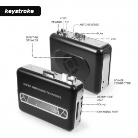 1pc Portable Auto Reverse Cassette Tape Player, USB Powered, Clear Stereo Sound, with Speaker & Headphone Jack, Cassette to MP3 Converter, Dual Power Mode (USB/Battery), Operating Voltage ≤36V - No Battery Included