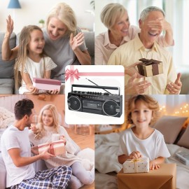 Retro-style Multifunction Radio 2 Way Speaker System W/Wireless Connectivity, USB, SD, FM, AM, SW, AUX, & Cassette Player, W/ FF/REW/REC Function, Black