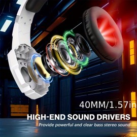 [Gaming Headset] Noise Cancelling Gaming Headset | Over Ear Headphones with Mic, LED Light, Bass Surround for PS4 PS5pcs Xbox One Controller, Soft Memory Earmuffs for Laptop Mac