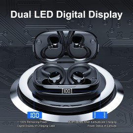 Wireless Headphones, High-fidelity Stereo Sports Wireless 5.3 In-ear Headphones with Hook, 48H Deep Bass, LED Display, Noise Reduction, Built-in Running Microphone