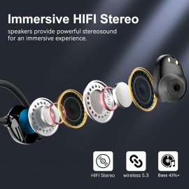 Wireless Headphones, High-fidelity Stereo Sports Wireless 5.3 In-ear Headphones with Hook, 48H Deep Bass, LED Display, Noise Reduction, Built-in Running Microphone