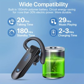 180-Hour Standby Time Wireless Headset with Microphone - Mono Business Earbuds, Noise Cancelling, Push Button Control, USB-C Charging, for Office, Travel, Gaming, Gaming Headset, Sleek Headset, Durable Headset