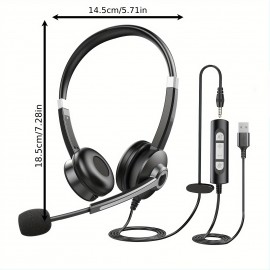 USB Computer Headset with Microphone for Laptop PC,3.5mm Wired Stereo Call Center Headset with Microphone Noise Cancelling, Corded Desktop Headphones with Mic & Mute for Office/Telework/Home