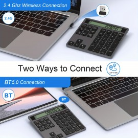 2.4G Dual Mode Wireless Numeric Keyboard with Display Calculator 2in1 Portable Ergonomic Number Keypad for Win/Mac