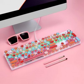 Lipstick Series 104 Mechanical Keyboard with Transparent Circular Keycaps - Electroplated, ABS Material, Vibrant Colors, Durable & Easy to Clean