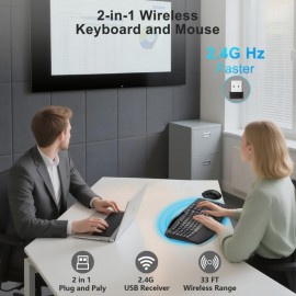 Wireless Keyboard and Mouse Combo 2 4G Full Size Wave Keys Ergonomic Keyboard with Wrist Rest Phone Holder 3 Level DPI Wireless Silent Mouse with 6 Buttons for Windows Mac OS Laptop PC Black