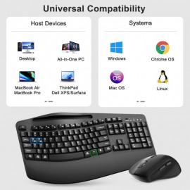 Wireless Keyboard and Mouse Combo 2 4G Full Size Wave Keys Ergonomic Keyboard with Wrist Rest Phone Holder 3 Level DPI Wireless Silent Mouse with 6 Buttons for Windows Mac OS Laptop PC Black