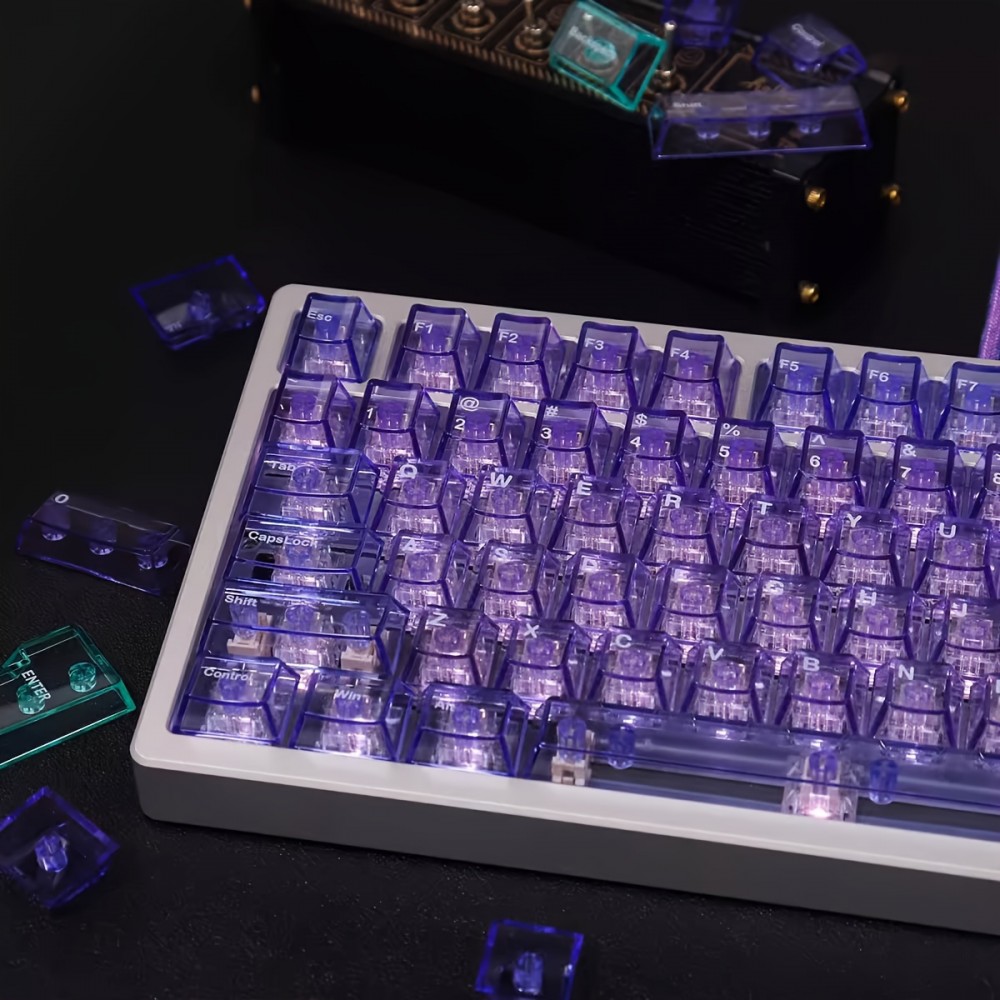 Crystal Purple Transparent 156-Key Mechanical Keyboard Keycap Complete Set PC Material Transfer Cherry Original Height