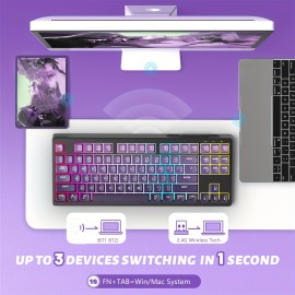 M87 75% Wireless Gaming Keyboard Membrane Silent Rainbow Backlit 2.4Ghz PBT Gradient Keycaps Rechargeable 4000mAh Battery Ergonomic for MAC/Win/PC
