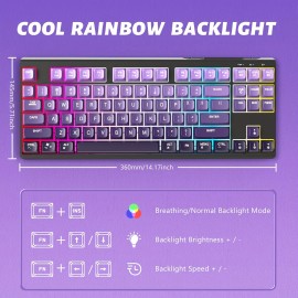 M87 75% Wireless Gaming Keyboard Membrane Silent Rainbow Backlit 2.4Ghz PBT Gradient Keycaps Rechargeable 4000mAh Battery Ergonomic for MAC/Win/PC