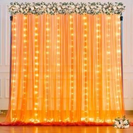 2pcs Champagne Tulle Backdrop Decor - 5.2x10ft, Sheer, with Lights String for Parties, Wedding, Birthday, Photo Shoots