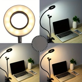 [LED Selfie Light] USB Powered Adjustable LED Selfie Light with Phone Holder | Dual-Color Ring Light for Live Streaming and Beauty | Ergonomic Design and Flexible Gooseneck Lamp, No Battery Required