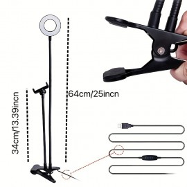[LED Selfie Light] USB Powered Adjustable LED Selfie Light with Phone Holder | Dual-Color Ring Light for Live Streaming and Beauty | Ergonomic Design and Flexible Gooseneck Lamp, No Battery Required