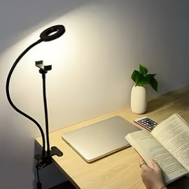 [LED Selfie Light] USB Powered Adjustable LED Selfie Light with Phone Holder | Dual-Color Ring Light for Live Streaming and Beauty | Ergonomic Design and Flexible Gooseneck Lamp, No Battery Required