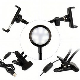 [LED Selfie Light] USB Powered Adjustable LED Selfie Light with Phone Holder | Dual-Color Ring Light for Live Streaming and Beauty | Ergonomic Design and Flexible Gooseneck Lamp, No Battery Required