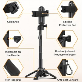 16-inch Extendable Selfie Stick with Wireless Remote, Smartphone Quadpod Tripod with 360° Rotation, One-Touch Expandable Quadpod Stand, DSLR-Style Handle, Ideal for Concerts, Backpacking, Hiking, Desktop Live Streaming, and More. Suitable for iPhone/Samsung/Android Smartphones, Selfie Stick for Phone Travel, Wireless Selfie Stick, Selfie Stick with Remote, Remote Control Selfie Stick, Hiking Accessory, Live Streaming Tool, Extendable Design, Compact Tripod,