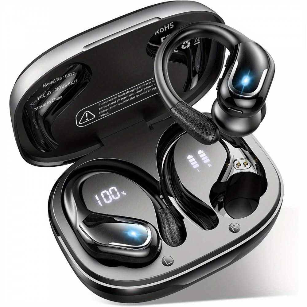 [Pure Bass Sound] LIFEBEE Wireless Earbuds | Earphones with Earhooks | Pure Bass Sound | ENC Noise Cancelling | Dual-LED Display | Built-in Microphone