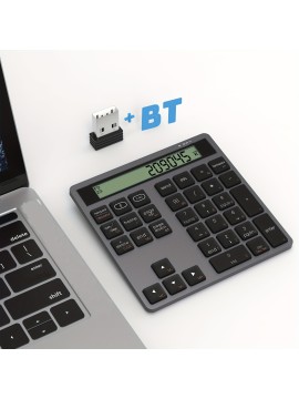 2.4G Dual Mode Wireless Numeric Keyboard with Display Calculator 2in1 Portable Ergonomic Number Keypad for Win/Mac