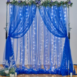 2pcs Champagne Tulle Backdrop Decor - 5.2x10ft, Sheer, with Lights String for Parties, Wedding, Birthday, Photo Shoots