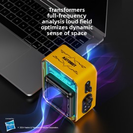 Transformers portable Bluetooth speaker with cool LED lights, wireless portable speaker, desktop speaker supporting Bluetooth/TF/AUX mode, high-fidelity sound quality, 360° surround sound, TWS pairing, built-in microphone, lanyard design, holiday gift