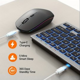 Portable Bluetooth Keyboard Mouse Combo 2.4G Support 3 Devices 7 Backlight Keyboard Mouse Rechargeable Slim Keyboard for Windows/Mac OS/Notebook, Portable Computing, Travel Keyboard, Compact Design, Lightweight Combo, Durable Build, Highperformance Gadget, Tech Enthusiasts, Students Laptop