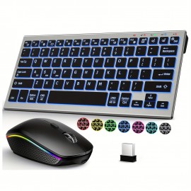 Portable Bluetooth Keyboard Mouse Combo 2.4G Support 3 Devices 7 Backlight Keyboard Mouse Rechargeable Slim Keyboard for Windows/Mac OS/Notebook, Portable Computing, Travel Keyboard, Compact Design, Lightweight Combo, Durable Build, Highperformance Gadget, Tech Enthusiasts, Students Laptop