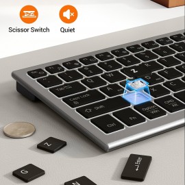 Portable Bluetooth Keyboard Mouse Combo 2.4G Support 3 Devices 7 Backlight Keyboard Mouse Rechargeable Slim Keyboard for Windows/Mac OS/Notebook, Portable Computing, Travel Keyboard, Compact Design, Lightweight Combo, Durable Build, Highperformance Gadget, Tech Enthusiasts, Students Laptop