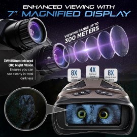 Night Vision Goggles for Adults Digital Night Vision Binoculars with 8X Digital Zoom 32GB Card 3 LCD Wolf Design Rechargeable Infrared Goggles Can Save Photo Video for Camping Hiking Grey