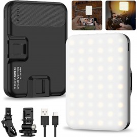 60 LED Portable Clip-On Video Light with 2200mAh Rechargeable, 7 Lighting Modes & 10-Level Dimmer, - Selfie Light for iPhone//DSLR/Action Cameras, Vlogging, YouTube Recording, Smartphones & Tablets