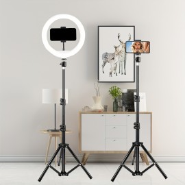 10-Inch Ring Light with 43-Inch Selfie Stick Tripod, LED Ring Light with Stand And Mobile Phone Holder, Compatible with Mobile Phones, Cameras
