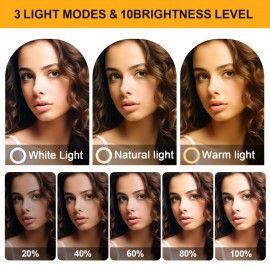 10-Inch Ring Light with 43-Inch Selfie Stick Tripod, LED Ring Light with Stand And Mobile Phone Holder, Compatible with Mobile Phones, Cameras