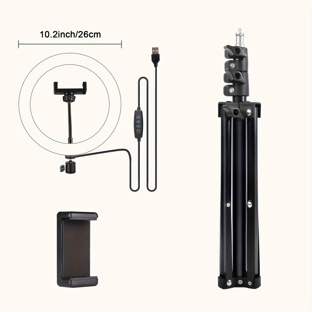 10-Inch Ring Light with 43-Inch Selfie Stick Tripod, LED Ring Light with Stand And Mobile Phone Holder, Compatible with Mobile Phones, Cameras